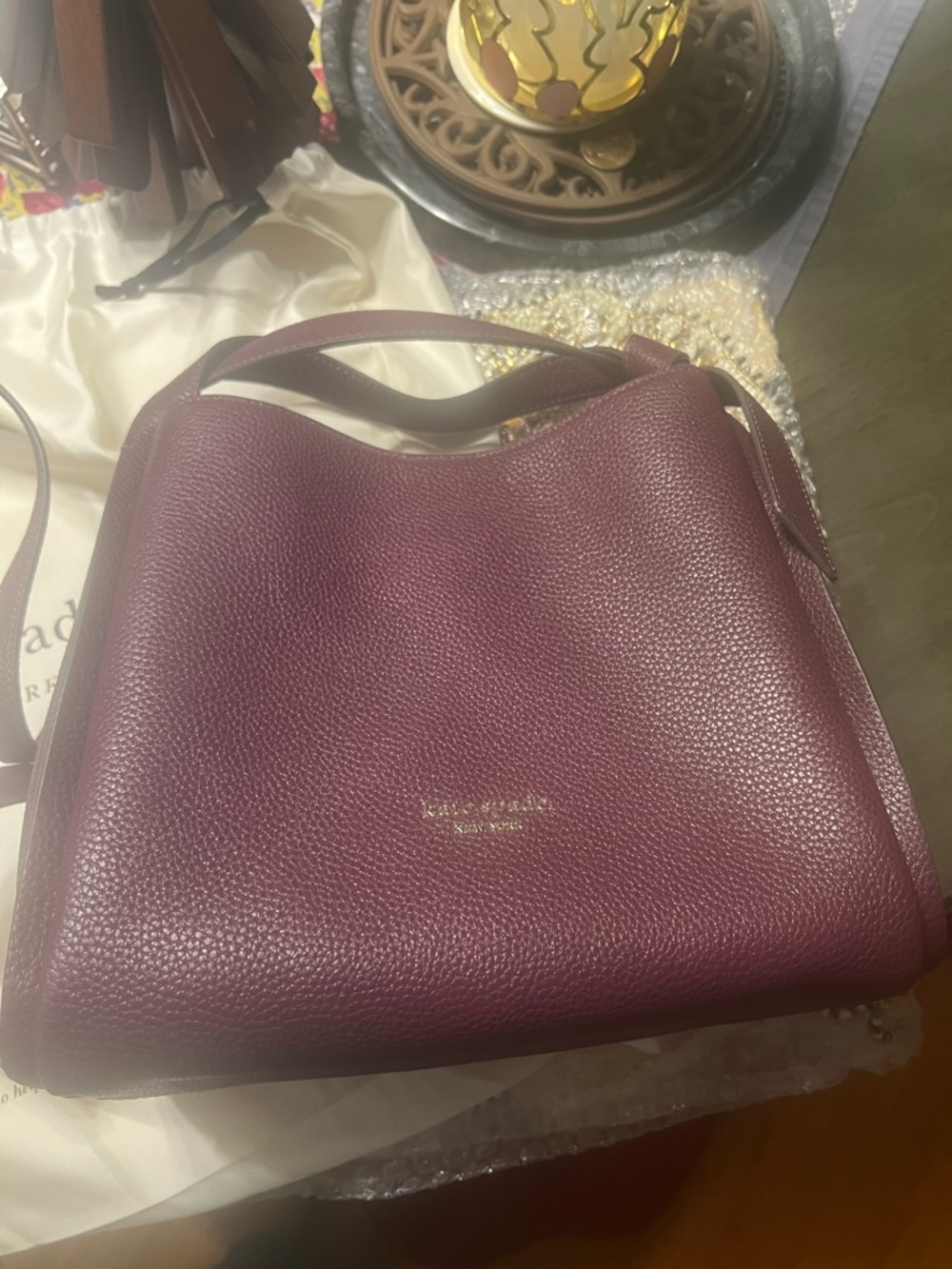 kate spade Pebbled Leather Carryall Bag in Deep Cherry. - Picture 2 of 9